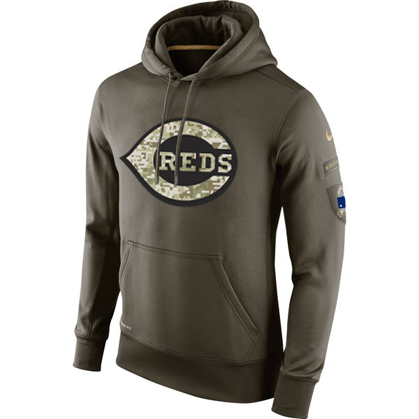 MLB Men Cincinnati Reds Nike Olive Salute To Service KO Performance Hoodie Green